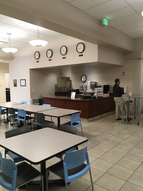 A view of the first-floor café within the existing office building.