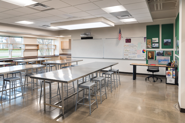 Even with adaptive reuse, a traditional classroom look and feel can be achieved.