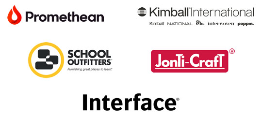 Promethean, Kimball International, School Outfitters, Jonti-Craft, and Interface