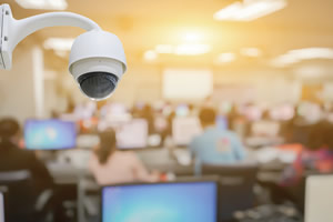 school security camera monted on wall