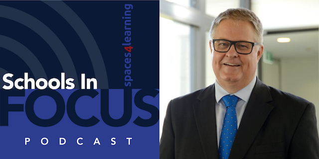 Schools In Focus podcast logo and Dr. Greg Whiteley