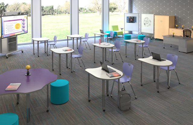 Classroom with agile furniture to accommodate proper social distancing. 