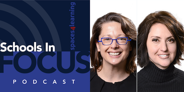 Schools In Focus podcast logo. Robin Randall (R) and Sylvia Kowalk (L). 