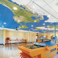 map across classroom ceiling