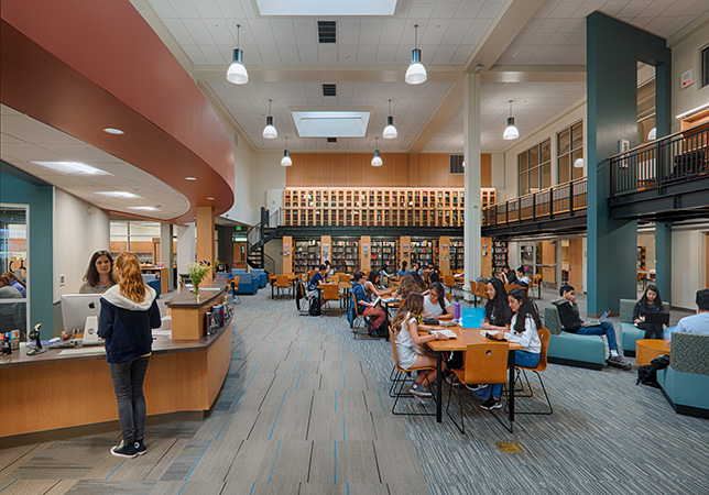 Palo Alto High School staff envisioned a library that would feature updated technology, natural light, and a more functional, open layout with clear sightlines and improved circulation patterns.