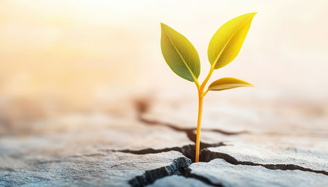 sapling sprouting from a cracked stone