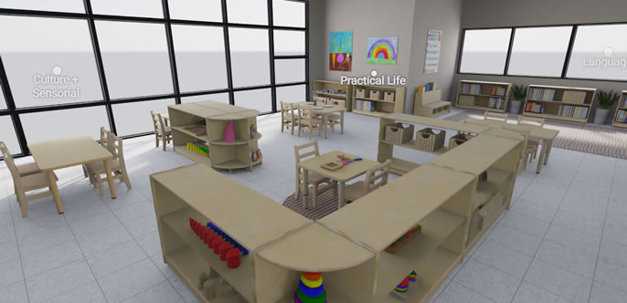 Elementary classroom VR view to design