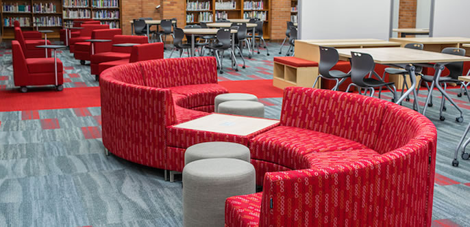 seating area in a K-12 media center